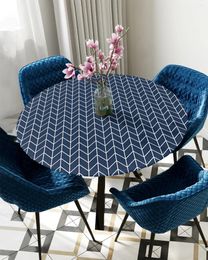 Table Cloth Zigzag Pattern Blue Geometric Texture Round Tablecloth Elastic Cover Waterproof Dining Decoration Accessorie