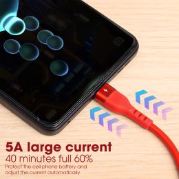 USB C Cable 5A Fast Charging Spring Pull Telescopic USB A To Type C Charge Cord for Car IPhone Samsung Xiaomi Data Wire Cord