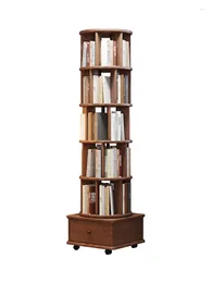 Decorative Plates Solid Wood Rotating Bookshelf 360 Degree Floor To Storage Rack Multi-layer Simple For Household Use