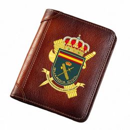high Quality Genuine Leather Men Wallets Guardia Civil Symbol Printing Short Card Holder Purse Luxury Brand Male Wallet P03T#