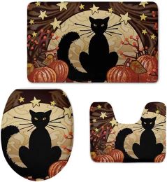 Mats 3 Pcs/Set Bathroom Carpet Halloween Decorations Black Cat Toilet Floor Rug Tank Top Toilet Lid Cover for Washroom