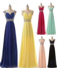 Cheap Chiffon Formal Occasion Prom Evening Dresses Beads Yellow Red Silver Royal Blue Mint Blush Bridesmaid Party Gowns Long Real 5455144