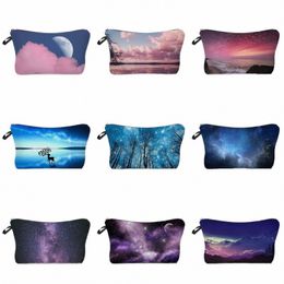 ladies Women's Makeup Bag Cosmetics Storage Bag School Teacher Gift Mini Handbag Natural Landscape Sky Print Travel Toiletry Kit s2KD#