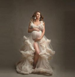 White African Maternity Dress Robes for Po Shoot or baby shower Ruffle Tulle Chic Women Prom Gowns Ruffles V Neck Pography R5450209