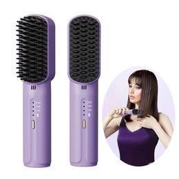 Wireless Hair Straightener Heating Negative Ion Straight Curling Comb Rechargeable Antiscalding Electric Care Brush 240315