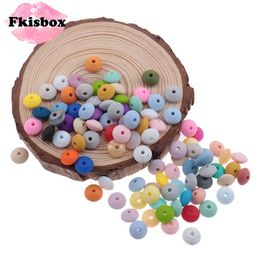 Fkisbox 500pcs 12mm Lentil Loose Beads Silicone Baby Teether BPA Free born Teething Necklace Nurse Pacifier Chain Accessories 240325