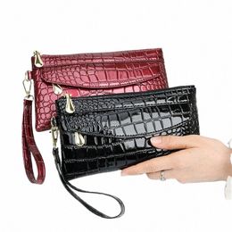 patent Leather Women's Wallets Fallow Lg Ladies Double Zipper Wallet Clutch Bag Design Red Purse Crocodile Purses p3or#