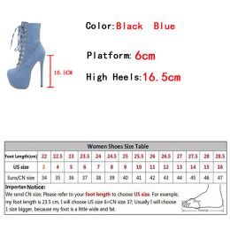 Liyke Sexy Cross Lace Up Platform Boots For Women Blue Denim Round Toe Zip Party Club Pole Dance Super High Heels Stiletto Shoes
