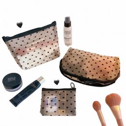 mesh Cosmetic Makeup Bags Case Holder Cute Transparent Zipper Black Heart Printed Pencil Pen Case Pouch Cvenient To Carry Q4ig#