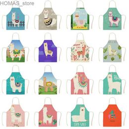 Aprons Alpaca Apron Adult Childrens Kitchen Cartoon Cute Kitchen Clean Waterproof and Antifouling Ladies Apron Cooking Decoration Y240401