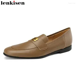 Casual Shoes Lenkisen Sheep Leather Round Toe Low Heels Modern Metal Decorations Office Lady Oriental Slip On Solid Women Flats