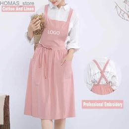 Aprons Florist Cotton Gardening Coffee Shops Kitchen Apron for Cooking Baking Cleaning Restaurant Pleated Skirt Dress Girl Woman Apron Y240401