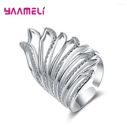 Cluster Rings Punk Statement Wide Charm Opening Band Ring 925 Sterling Silver Rhinestone Zircon Women Men Unisex Party Jewelry