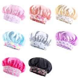 Baby Kids Sleep Cap Hair Cover Bonnet Nuit Satin Flower Printing Ankara Turban Hat Night Sleep for Curly Hair Beanie Chemo Cap