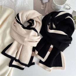 2024 Korean Style Winter Warm Wool Scarf for Women Design Striped Elastic Knitted Scarves Female Bandana Thick Neckerchief Shawl