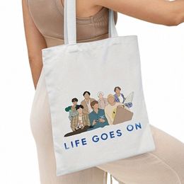 life Goes Pattern Fi Canvas Tote Lightweight Multifunctial Shop Tote Kpop Reusable Shop Bag Eco Bag N8jd#