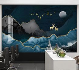 Wallpapers Wellyu Customized Wallpaper 3d Chinese Hand-painted Landscape Map Light Gray TV Background