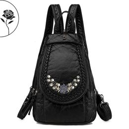 Genuine Sheepskin Backpack Women High Quality Leather School Bags for Teenager Girls Fashion Lady Shoulder Bag 240323