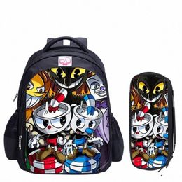 16 Inch Cuphead Game Mugman School Bag for Kids Boys Girls Backpack Children School Sets Pencil Bag Toddler Schoolbag G1zs#