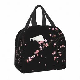 japanese Sakura Branch Insulated Lunch Bag for Women Portable Waterproof Fr Floral Cherry Blossom Cooler Thermal Bento Box a5qA#