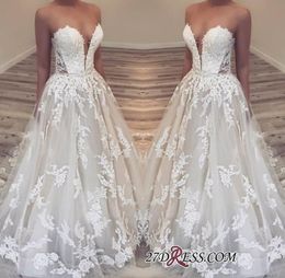 A Line Strapless Sweetheart Neckline Sleeveless Lace Wedding Dresses Sheer Illusion Bodice Elegant Wedding Dress Bridal Gowns Brid2421498