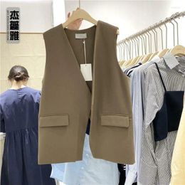 Women's Vests Women Waistcoat V-neck Fashion Wear Personality After The Split Irregular Single Buckle Foreign All Match Solid Colour