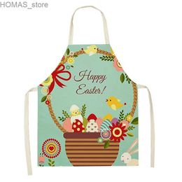 Aprons Easter Bunny Easter Egg Cotton Linen Apron Kids Painting Craft Apron Kitchen Cooking Baking Apron Restaurant Cleaning Workwear Y240401