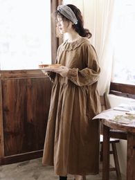 Casual Dresses Japanese Women Doll Dress Lace Mori Sweet Corduroy Autumn Winter