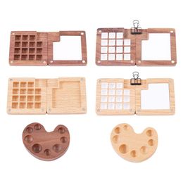 Empty Wooden Watercolor Palette Ins Style Travel Portable Mini Watercolor Acrylic Paint Box Square Tray Box Art Painting Supplie