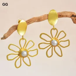 Dangle Earrings GuaiGuai Jewellery Natural White Keshi Pearl Gold Colour Plated Flower Stud For Women