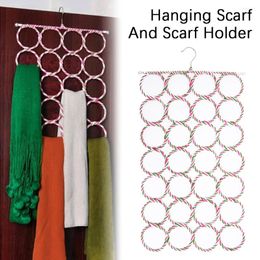 Hangers 28 Holes Scarf Holder Foldable Tie Belt Hook Shawl Scarves Organiser Rattan Weave Hanger Wardrobe Storage Display Rack