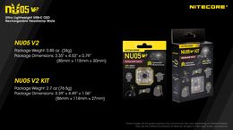 NITECORE NU05 V2 KIT Headlamp USB Rechargeable 4*High Performance LEDs 40 Lumens White/Red Light for rescue bicycle