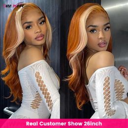 Ginger 613 Lace Frontal Wig 28 30 Inch Skunk Stripe Human Hair Wig 13x4 Blonde Body Wave Lace Front Human Hair Wigs For Women