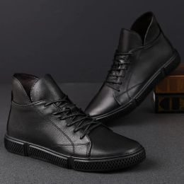 Comfortable Men's Shoes Genuine Leather Mens Outdoor Sneakers Hot Sale Lace-Up Male Ankle Boots Men Winter Plush Snow Boots
