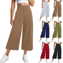 Women's Pants Womens Wide Leg Cropped Suit Work Business Summer Pleated High Waist Trousers Plus Size Solid Colour Loose Hiking