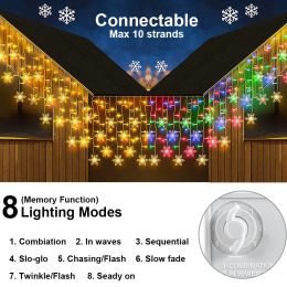 3.5M 96LED Christmas Snowflake Memory 8 Modes Lights Icicle Fairy String Light Waterproof Indoor Outdoor Xmas Party Decor Plug