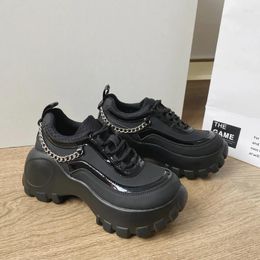 Casual Shoes Thick Bottom Elevated Increase Wear Resistance Sneakers 2024 Fashion Simple Metal Chain All-match Women Spring