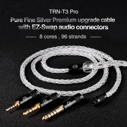 Headphones TRN T3 PRO Earphones Cable Silver Cable 8 Core Headphone Wire HIFI Braided Cable for V90 V80 ST1 ZST BAX BA15 VX ZSX EDX PRO