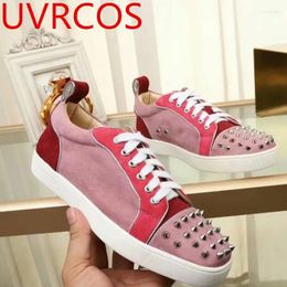 Casual Shoes Pink Red Colour Dilver Spikes Flock Fashion Man Lace-Up Breathable Flats Sole Spring Sneakers Men Tenis Masculino