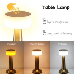 Vintage LED Rechargeable 3 Colour Bar Restaurant Coffee Desktop Decorative Metal Table Lamp Touch Bedroom Bedside Night Lights