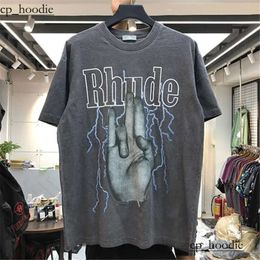 Men's T-shirts Men Women Vintage Heavy Fabric RHUDE BOX PERSPECTIVE Tee Slightly Loose Tops Multicolor Logo Nice Washed 7612