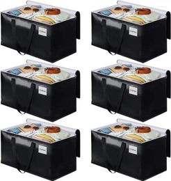 Storage Bags Moving Heavy Duty Boxes With Zippers Top And Sturdy Handles For Space Saving(93L 6-Pack Black)