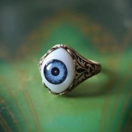 Big Blue Evil Eye Skull Claw Rings for Men Women Adjustable Vintage Antique Silver Plated Gothic Punk Rock Grunge Finger Jewelry