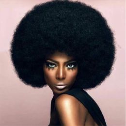 Wigs Short Afro Kinky Curly Synthetic Fluffy Hair Wig With Bang For Black Women African Glueless Natural Black Puffy Hair Cosplay Wig