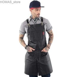 Aprons 2023 Fashion European American Cross Apron Carpenter Electrician Coffee Shop Floral Work Clothes Men and Women Apron Custom Y240401