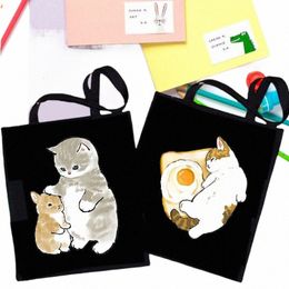 woman Customizable Logo Back Printed Cloth Cat Shopper Bag Fabric Custom Designer Handbags Sho Bags Women's Canvas Shoulder K7Bo#