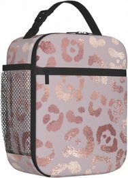 rose Gold Leopard Lunch Box Reusable Insulated Lunch Bag Thermal Cooler Tote for Boys Girls Women School Picnic Travel Hiking y7t9#