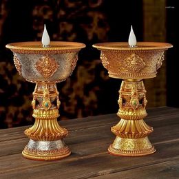 Candle Holders Tibetan Electronic Butter Lamp Rechargeable Buddhist Table Candlestick Ornaments LED Flame Household Decorative
