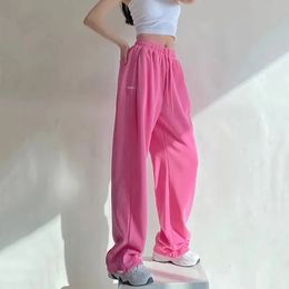 Rimocy Pink Wide Leg Sweatpants for Women High Waisted Causal Sports Trousers Female Solid Colour Basic Harem Pants Woman 240322