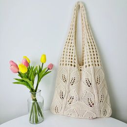 Knitted Handbags Beach Bags Lightweight Students Shoulder Casual Tote Female Style Shopping Woven For Women Girls 240329